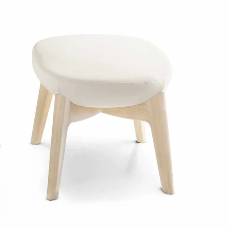 Fauteuil de salon avec repose-pieds en cuir et bois Made in Italy - Butterfly Viadurini