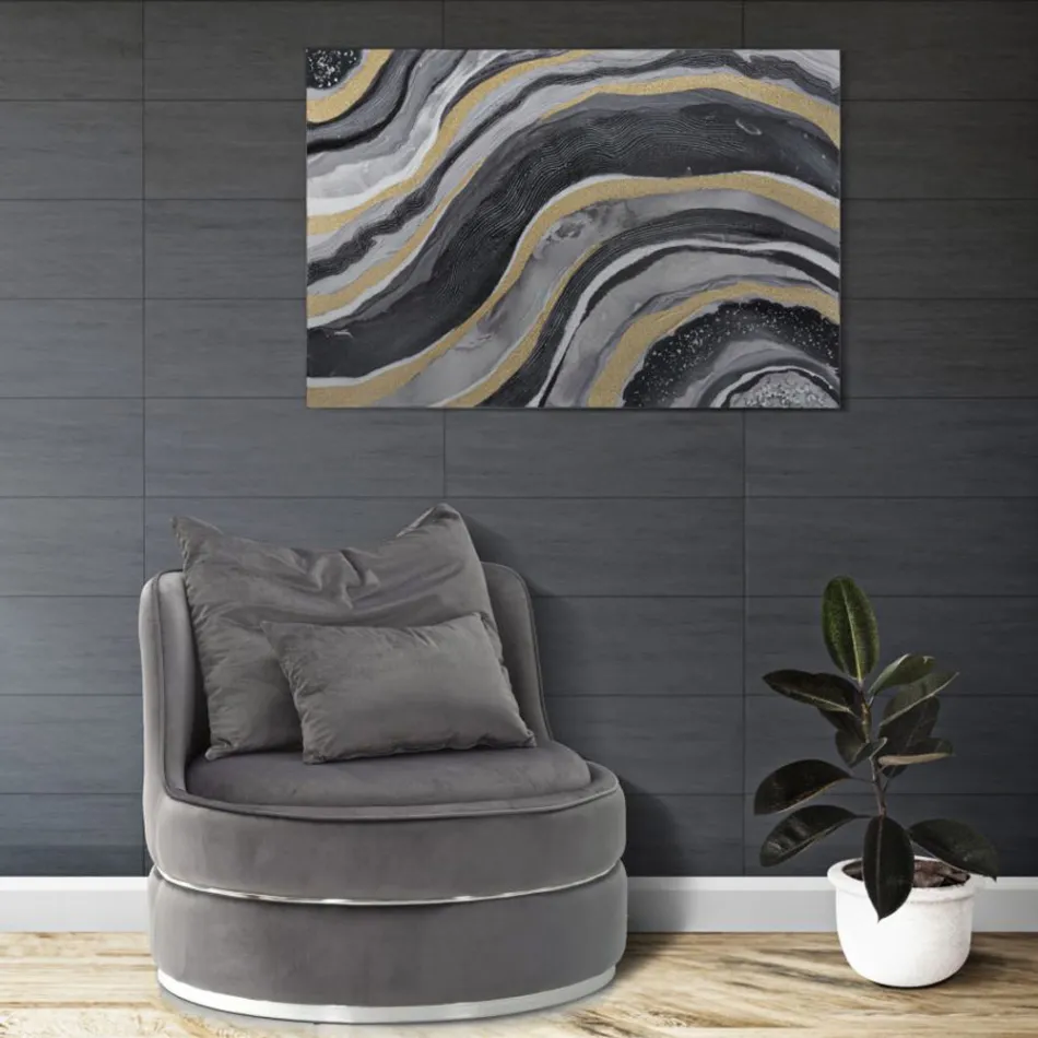 Fauteuil de salon capitonné et capitonné en tissu avec décorations - Patch Viadurini