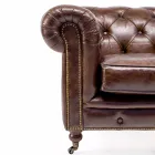 Fauteuil de Salon en Cuir Vintage Effet Vieilli avec Roulettes et Accoudoirs - Stamp Viadurini