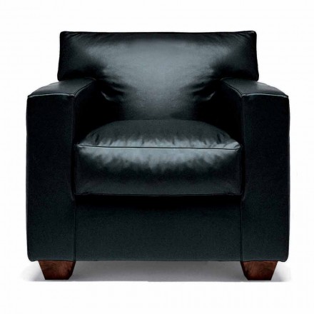 Fauteuil lounge en cuir avec pieds en noyer Made in Italy - Alessandria Viadurini