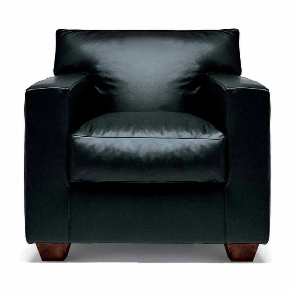 Fauteuil lounge en cuir avec pieds en noyer Made in Italy - Alessandria Viadurini