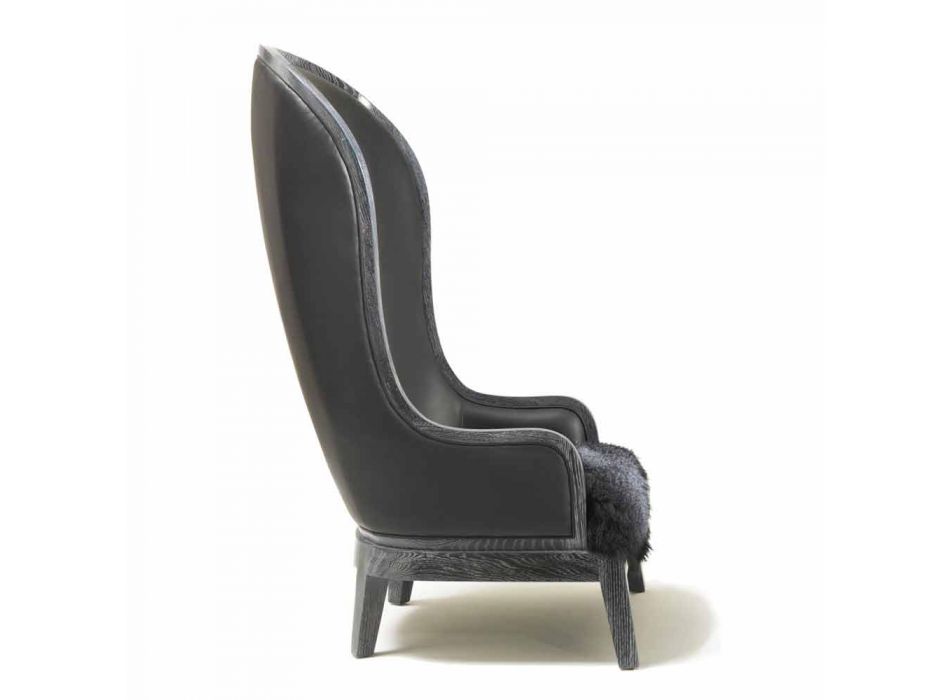 chaise longue en cuir et cheveux noirs Eli, design classique luxe Viadurini