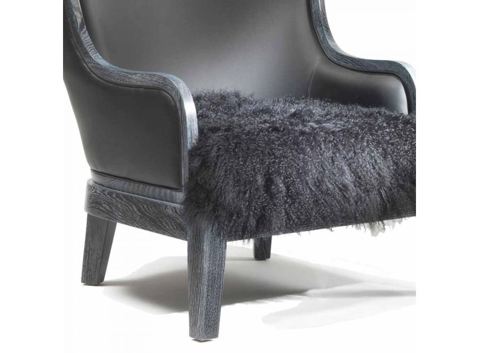 chaise longue en cuir et cheveux noirs Eli, design classique luxe Viadurini