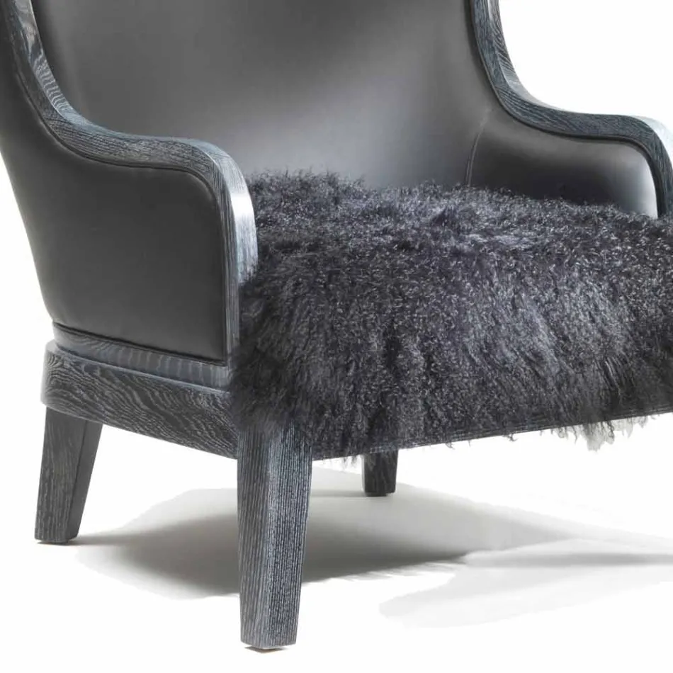 chaise longue en cuir et cheveux noirs Eli, design classique luxe Viadurini
