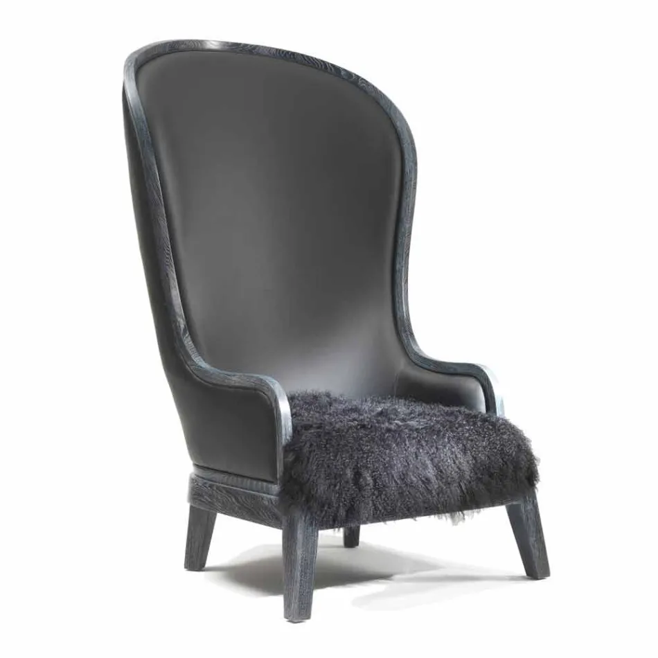 chaise longue en cuir et cheveux noirs Eli, design classique luxe Viadurini