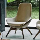 Fauteuil de salon en cuir et tissu avec base en bois Made in Italy - Ama Viadurini