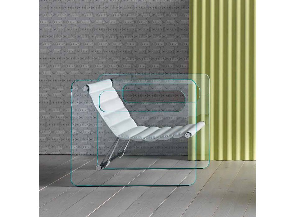 Fauteuil de Salon en Verre et Assise en Cuir Blanc Design Moderne - Tecna Viadurini