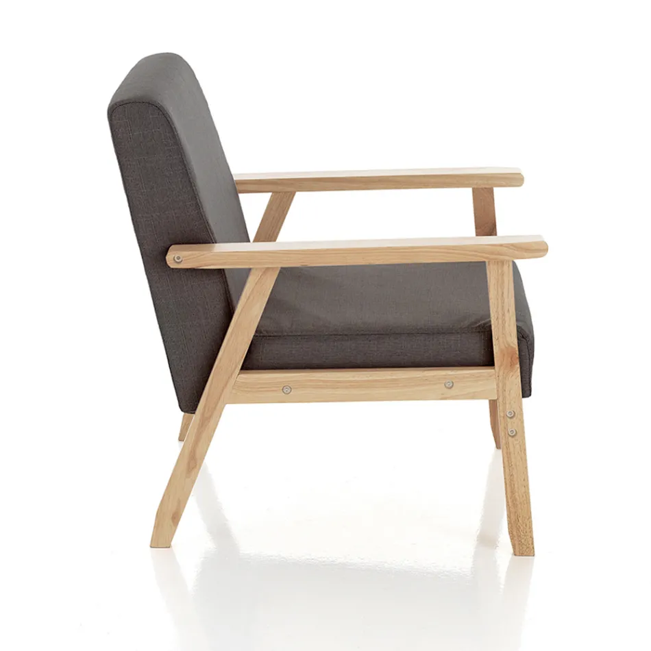 Fauteuil de Salon en Bois de Pin Massif et Tissu Gris Foncé - Basilicate Viadurini