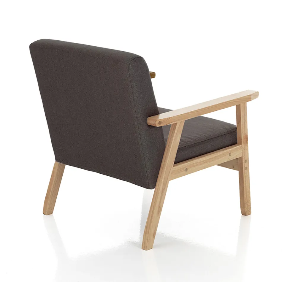 Fauteuil de Salon en Bois de Pin Massif et Tissu Gris Foncé - Basilicate Viadurini