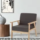 Fauteuil de Salon en Bois de Pin Massif et Tissu Gris Foncé - Basilicate Viadurini