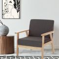 Fauteuil de Salon en Bois de Pin Massif et Tissu Gris Foncé - Basilicate