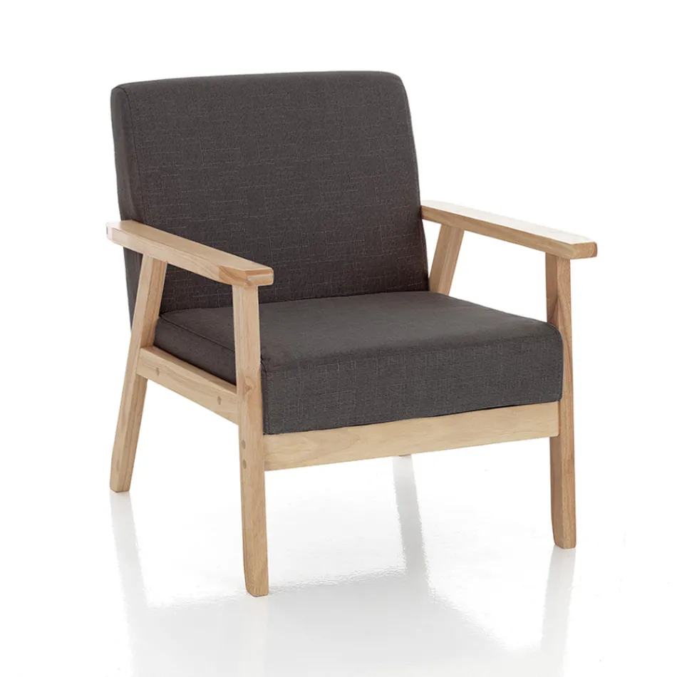 Fauteuil de Salon en Bois de Pin Massif et Tissu Gris Foncé - Basilicate Viadurini