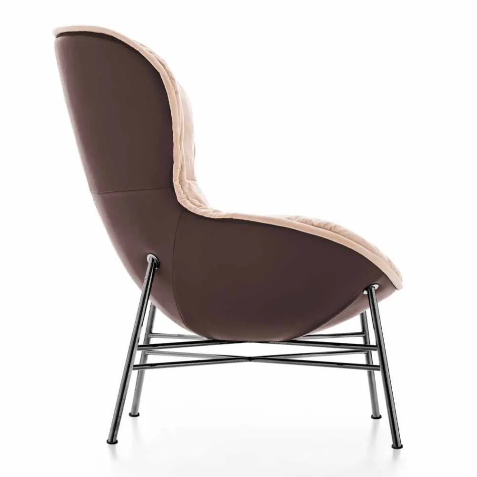 Fauteuil de salon en cuir et tissu avec base chromée Made in Italy - Litchi Viadurini