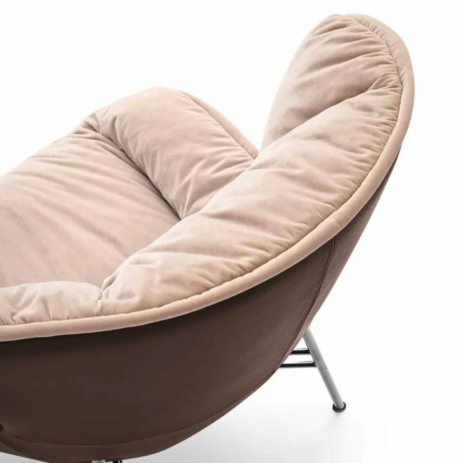 Fauteuil de salon en cuir et tissu avec base chromée Made in Italy - Litchi Viadurini