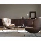 Fauteuil de salon en cuir et tissu avec base chromée Made in Italy - Litchi Viadurini