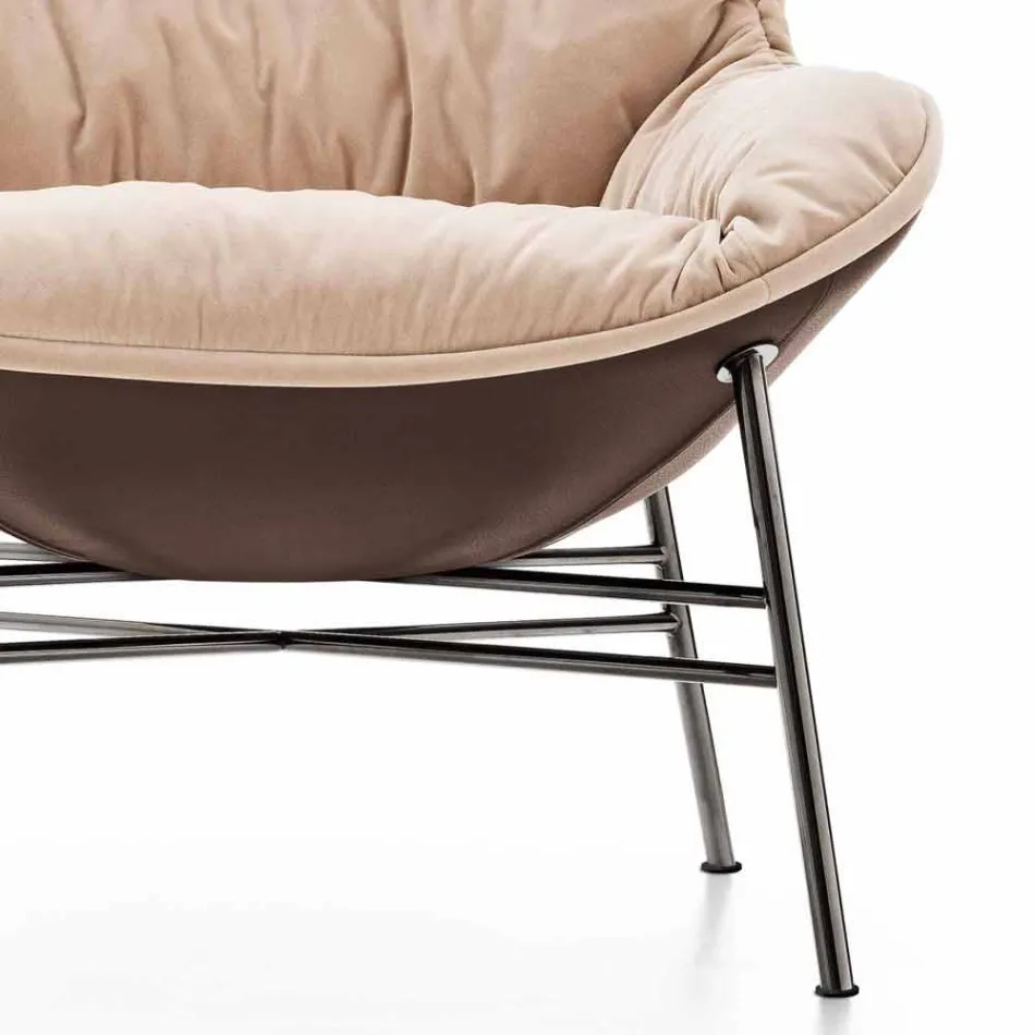 Fauteuil de salon en cuir et tissu avec base chromée Made in Italy - Litchi Viadurini