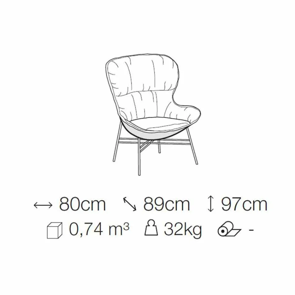 Fauteuil de salon en cuir et tissu avec base chromée Made in Italy - Litchi Viadurini