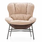 Fauteuil de salon en cuir et tissu avec base chromée Made in Italy - Litchi Viadurini