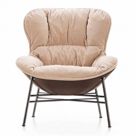 Fauteuil de salon en cuir et tissu avec base chromée Made in Italy - Litchi Viadurini