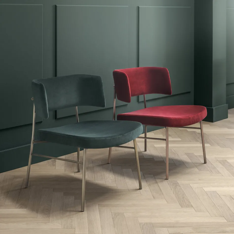 Fauteuil de salon en velours avec structure en métal fabriqué en Italie - Alaska Viadurini