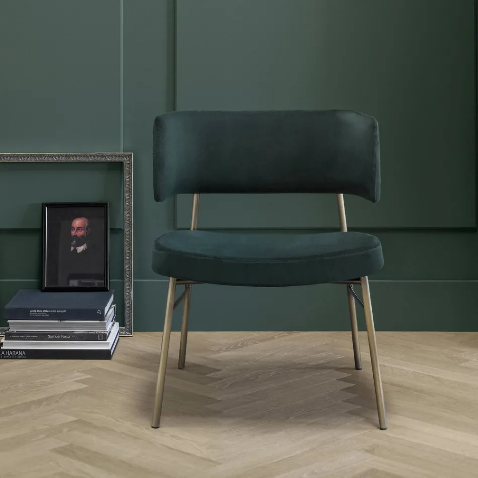 Fauteuil de salon en velours avec structure en métal fabriqué en Italie - Alaska Viadurini