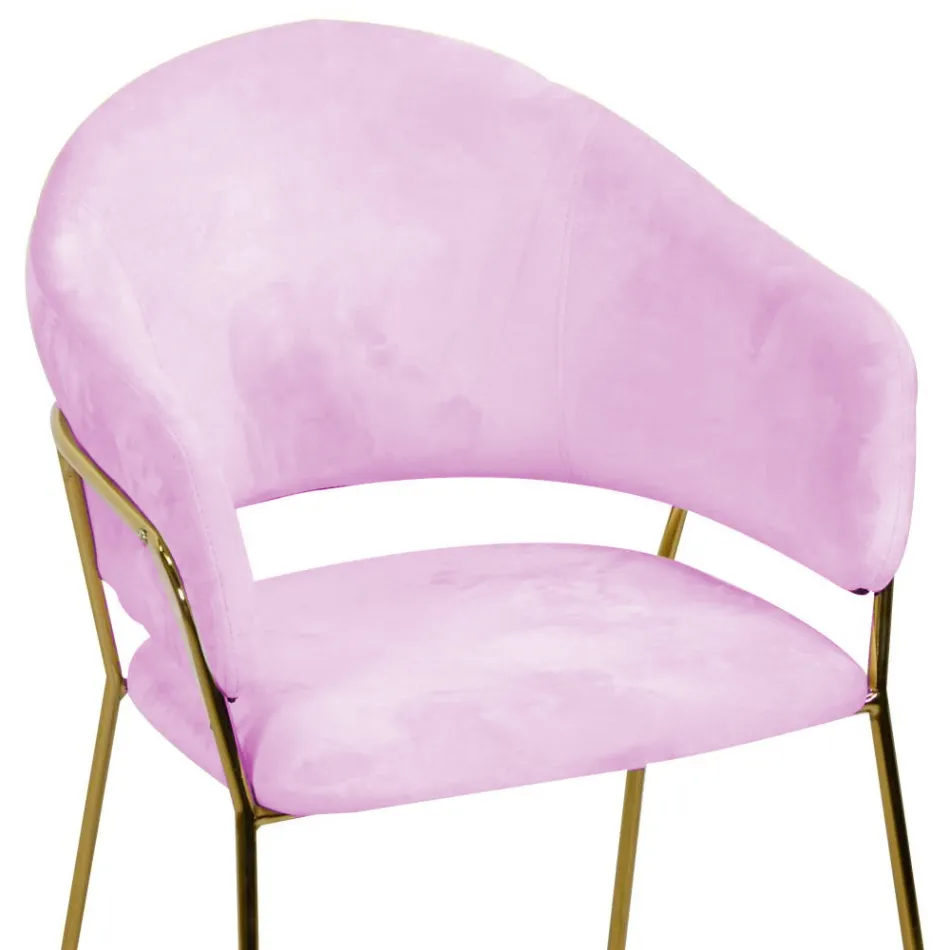Fauteuil de salon en métal doré et velours rose - Shell Viadurini