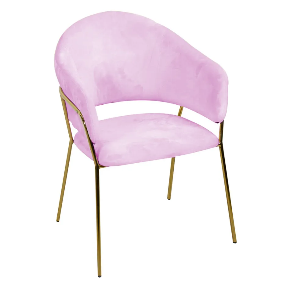 Fauteuil de salon en métal doré et velours rose - Shell Viadurini