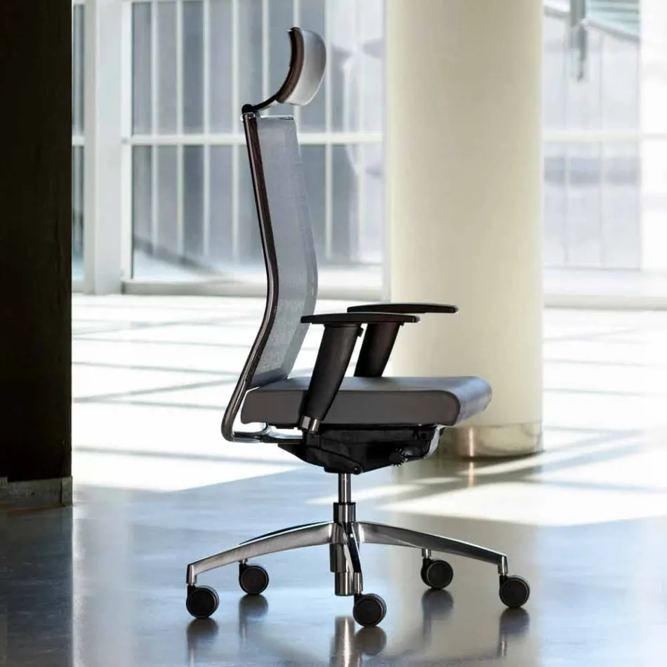 Chaise de bureau ergonomique pivotante avec roulettes et appui-tête - Gimiglia Viadurini