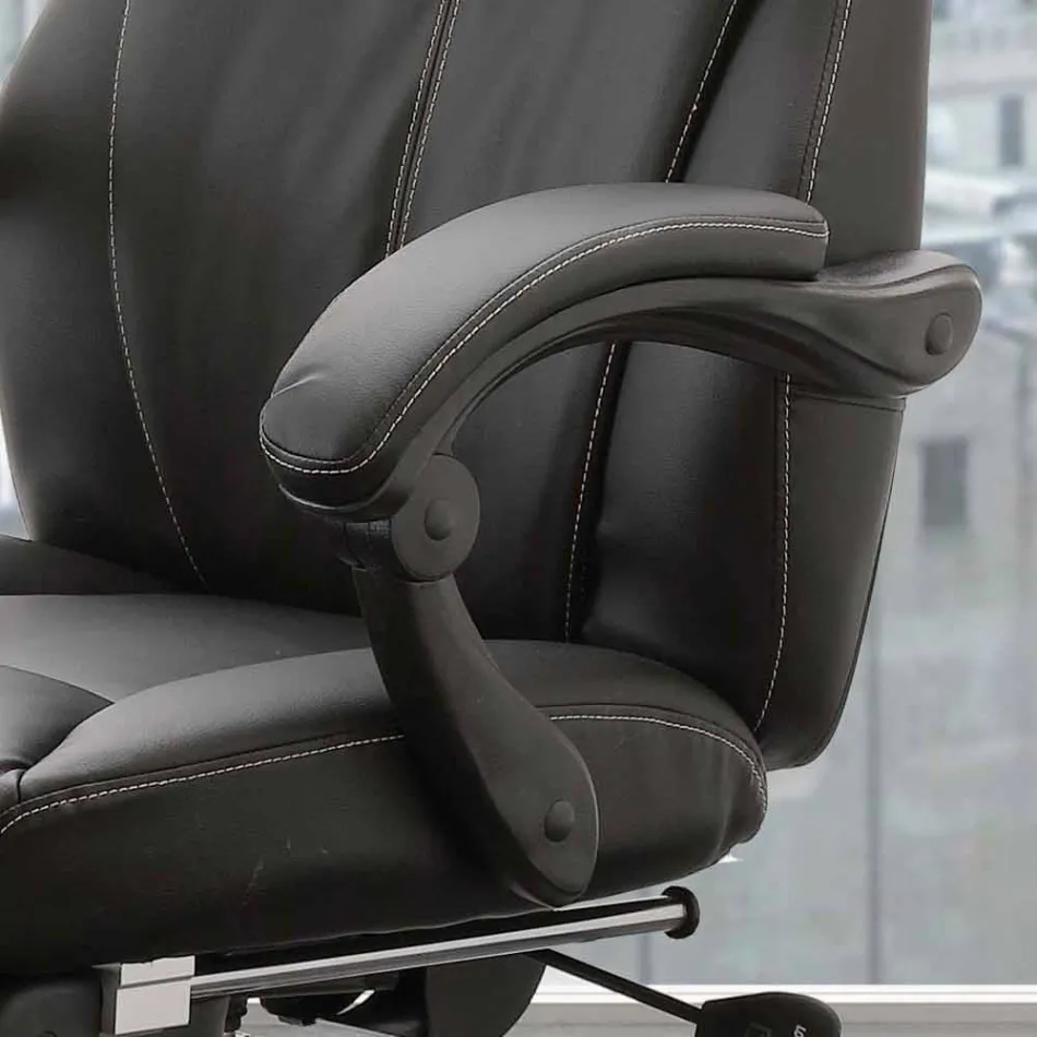 Fauteuil de bureau pivotant et inclinable en cuir noir - Nazzareno Viadurini