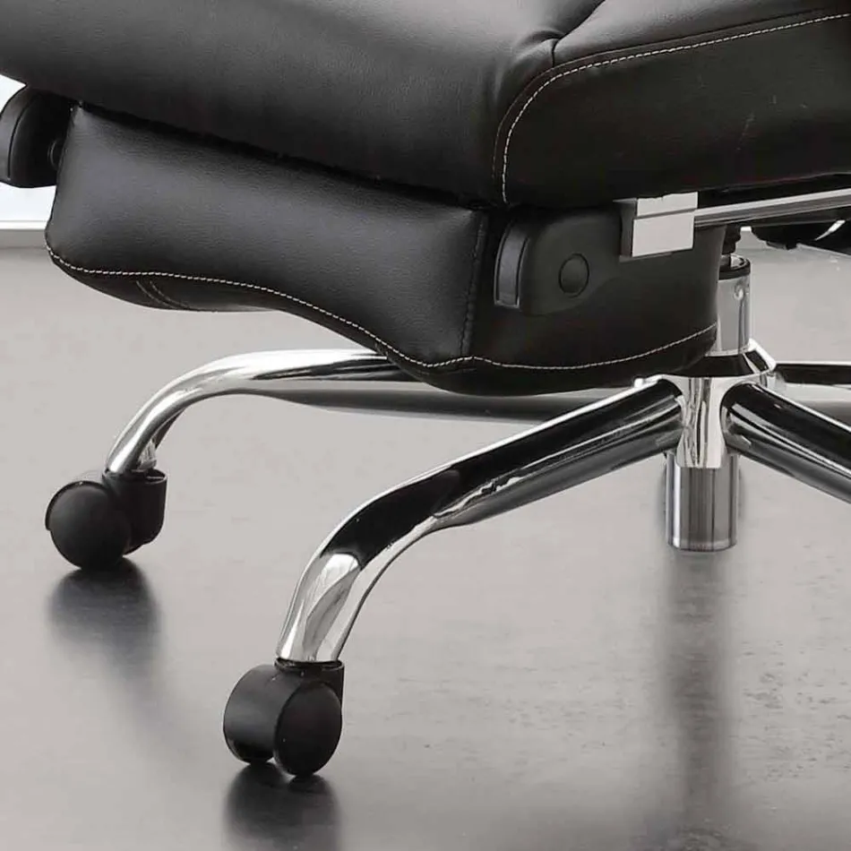 Fauteuil de bureau pivotant et inclinable en cuir noir - Nazzareno Viadurini