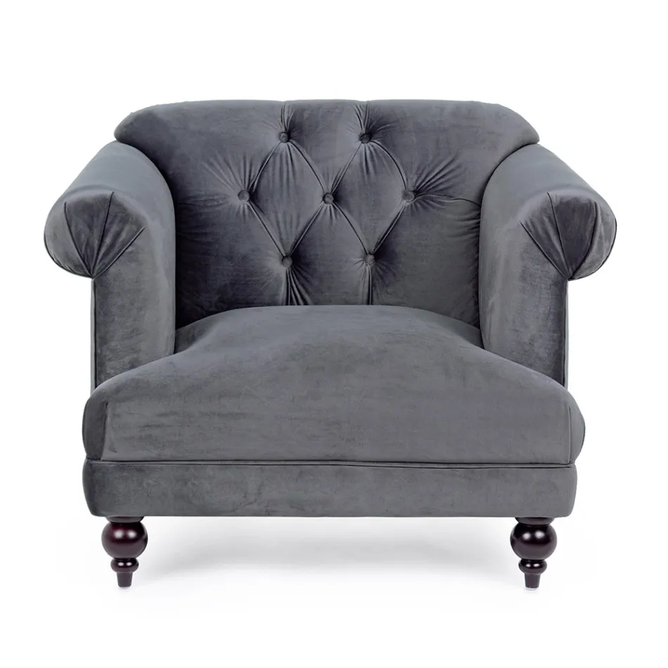 Fauteuil Design Classique en Bois et Effet Velours Gris ou Rose - Sanny Viadurini