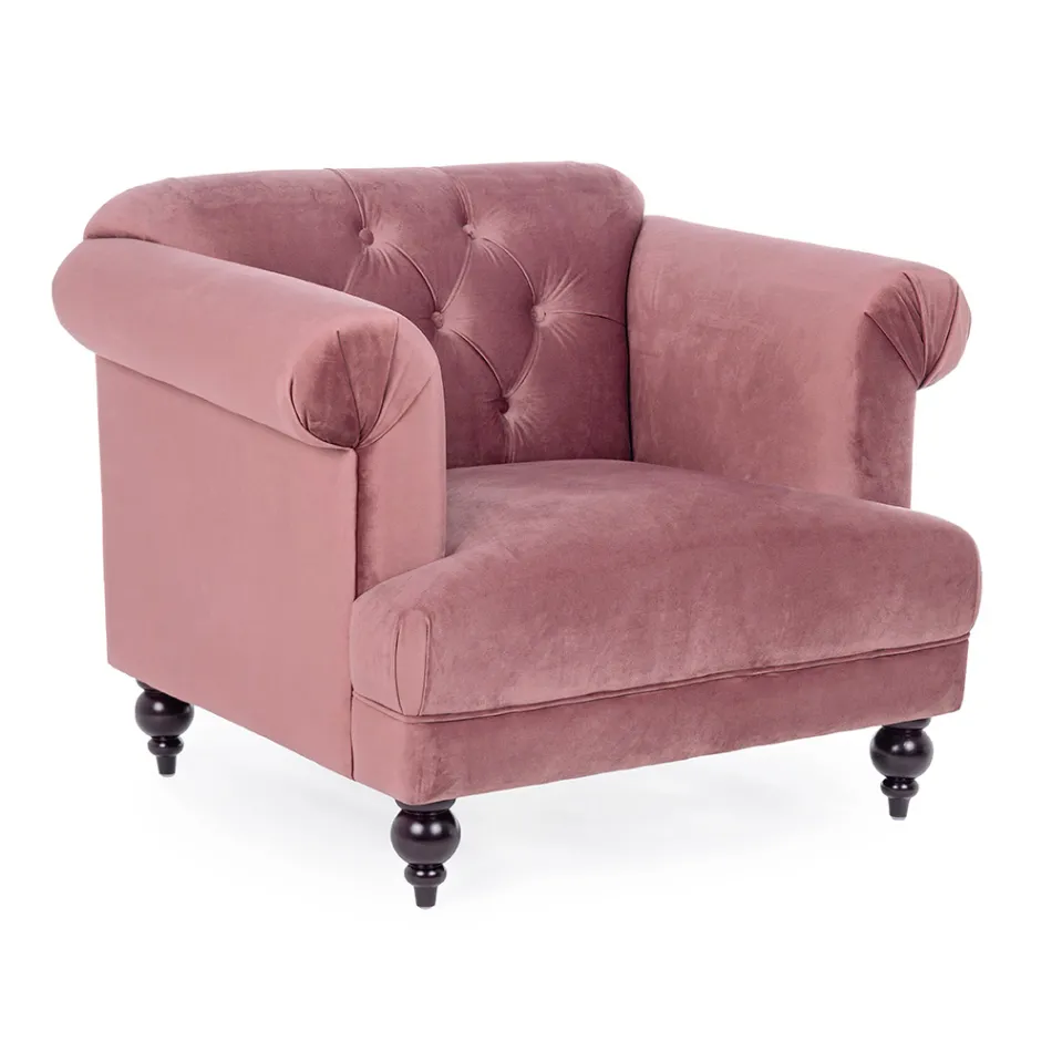 Fauteuil Design Classique en Bois et Effet Velours Gris ou Rose - Sanny Viadurini