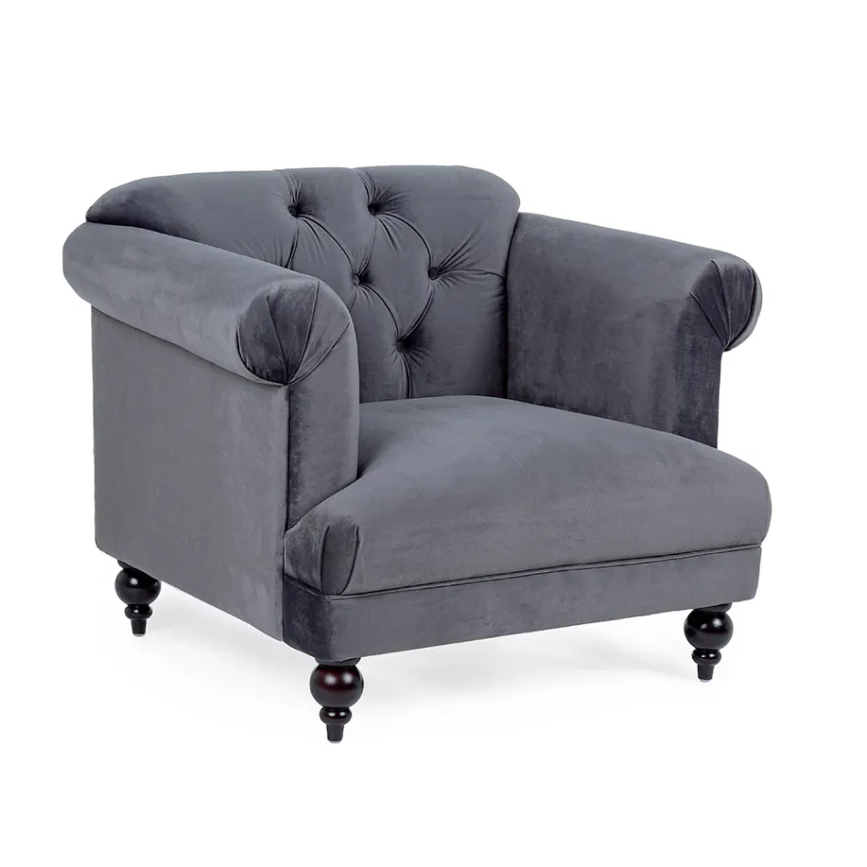 Fauteuil Design Classique en Bois et Effet Velours Gris ou Rose - Sanny Viadurini