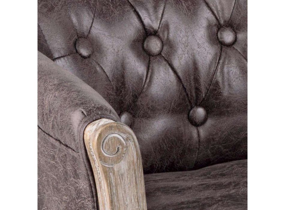 Fauteuil design classique en bois et assise effet cuir écologique - Katen Viadurini