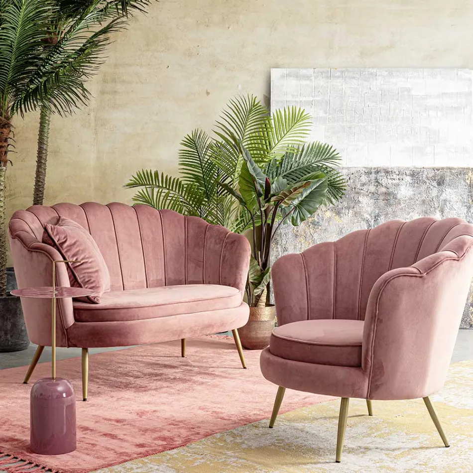 Élégant Fauteuil de Salon Rembourré Effet Velours 3 Finitions - Geppy Viadurini