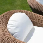 Fauteuil d'extérieur en rotin synthétique tissé et tissu blanc ou écru - Yves Viadurini
