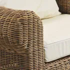 Fauteuil d'extérieur en rotin synthétique tissé et tissu blanc ou écru - Yves Viadurini