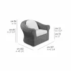 Fauteuil d'extérieur en rotin synthétique tissé et tissu blanc ou écru - Yves Viadurini