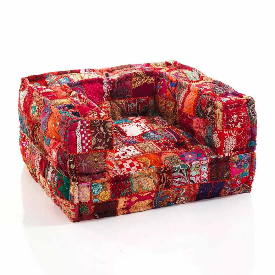 Fauteuil lounge ethnique en tissu patchwork et velours - Fibre Viadurini