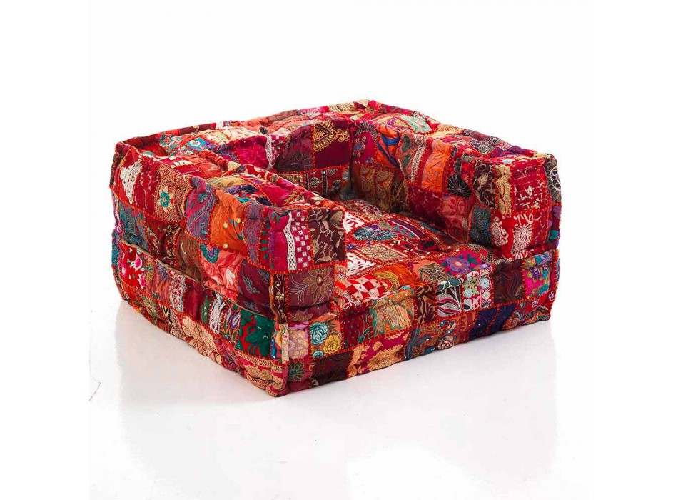 Fauteuil lounge ethnique en tissu patchwork et velours - Fibre Viadurini
