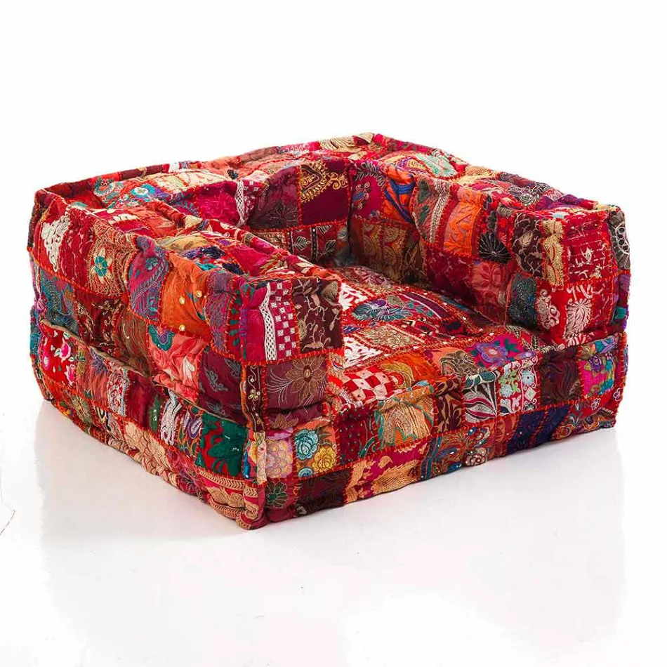 Fauteuil lounge ethnique en tissu patchwork et velours - Fibre Viadurini