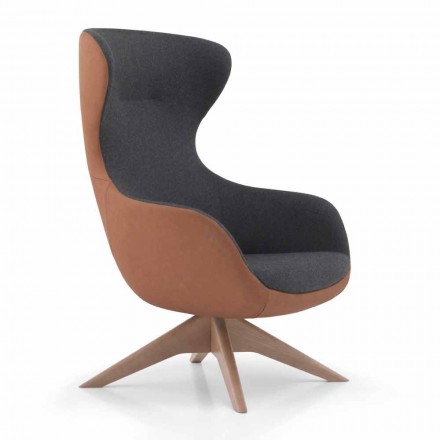 Fauteuil pivotant en cuir avec base en bois Made in Italy - Butterfly Viadurini