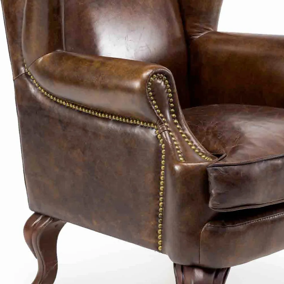 Fauteuil de Salon Vintage en Cuir Effet Vieilli - Cachet Viadurini