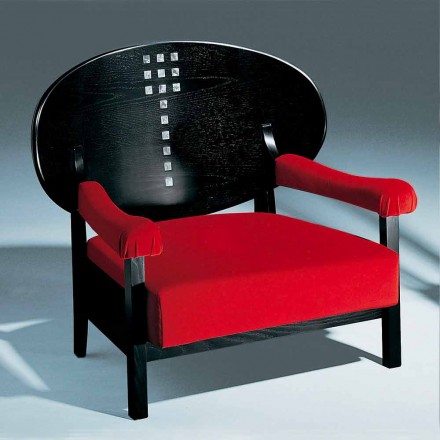 Fauteuil en Frêne Teinté Noir avec Rembourrage en Coton Fabriqué en Italie - Peleo Viadurini