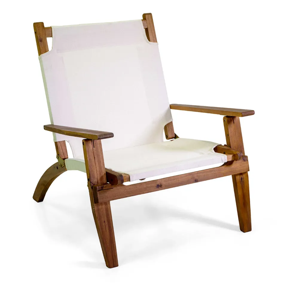 Fauteuil en bois d'acacia et tissu mélange coton/polyester - Bottega Viadurini