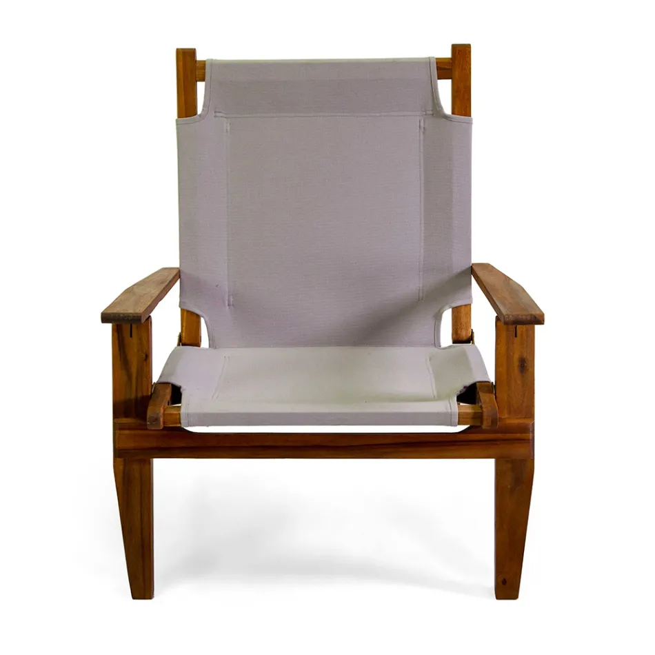Fauteuil en bois d'acacia et tissu mélange coton/polyester - Bottega Viadurini