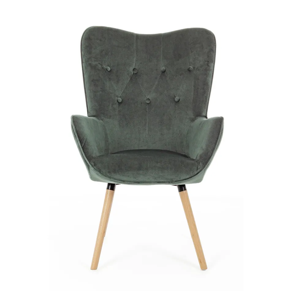 Fauteuil design en bois de hêtre et velours vert ou gris - Gilly Viadurini