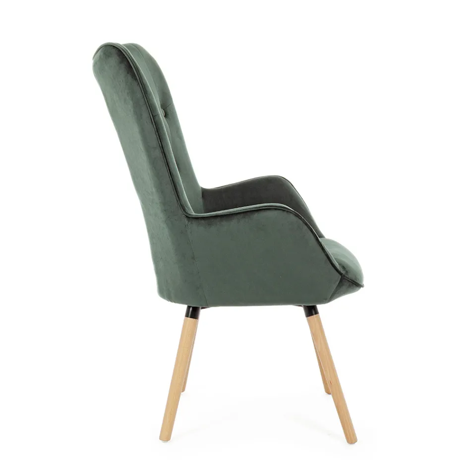Fauteuil design en bois de hêtre et velours vert ou gris - Gilly Viadurini