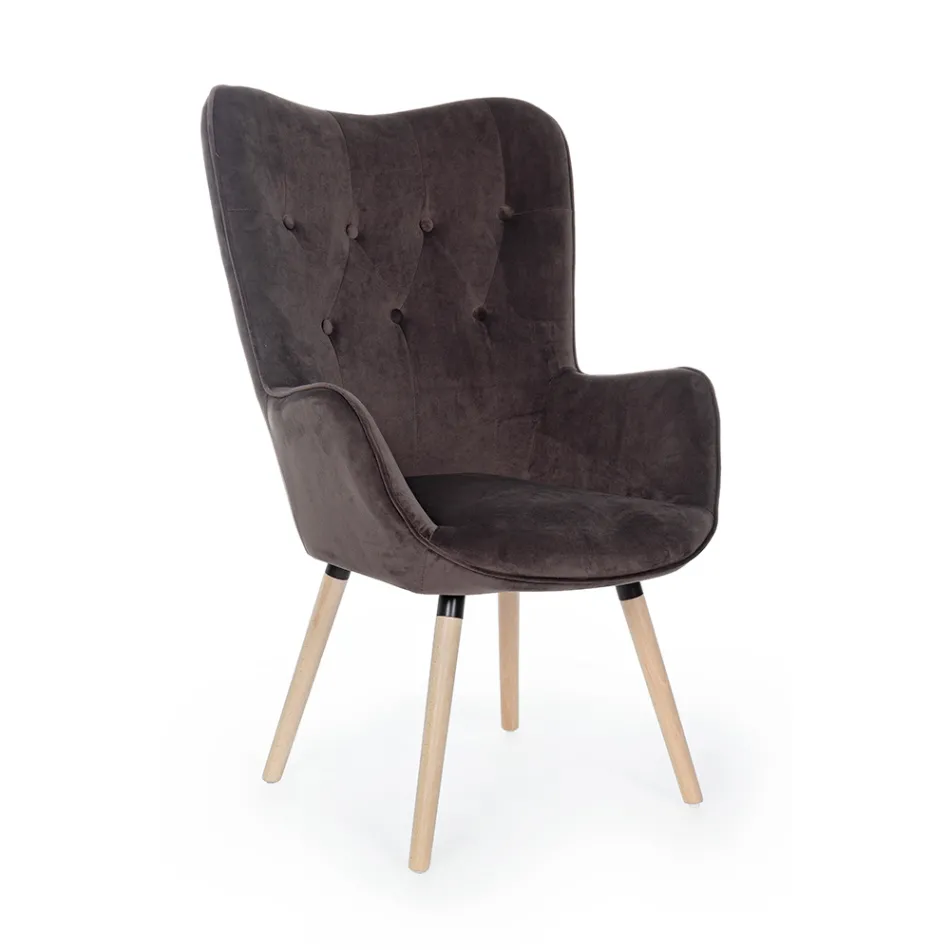 Fauteuil design en bois de hêtre et velours vert ou gris - Gilly Viadurini