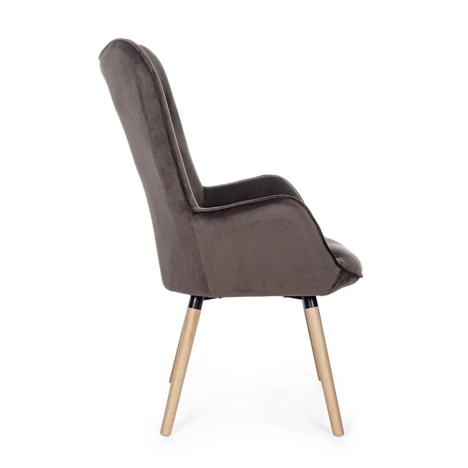 Fauteuil design en bois de hêtre et velours vert ou gris - Gilly Viadurini